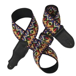 Franklin Guitar Strap, 2” Retro Woven Cotton w/Backing/Glove Leather End Tab, Multi-Color F1-MLT